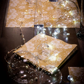 Paviot Vliesservietten Perce Neige, weiß mit Schneeglöckchen bedruckt, gold, style